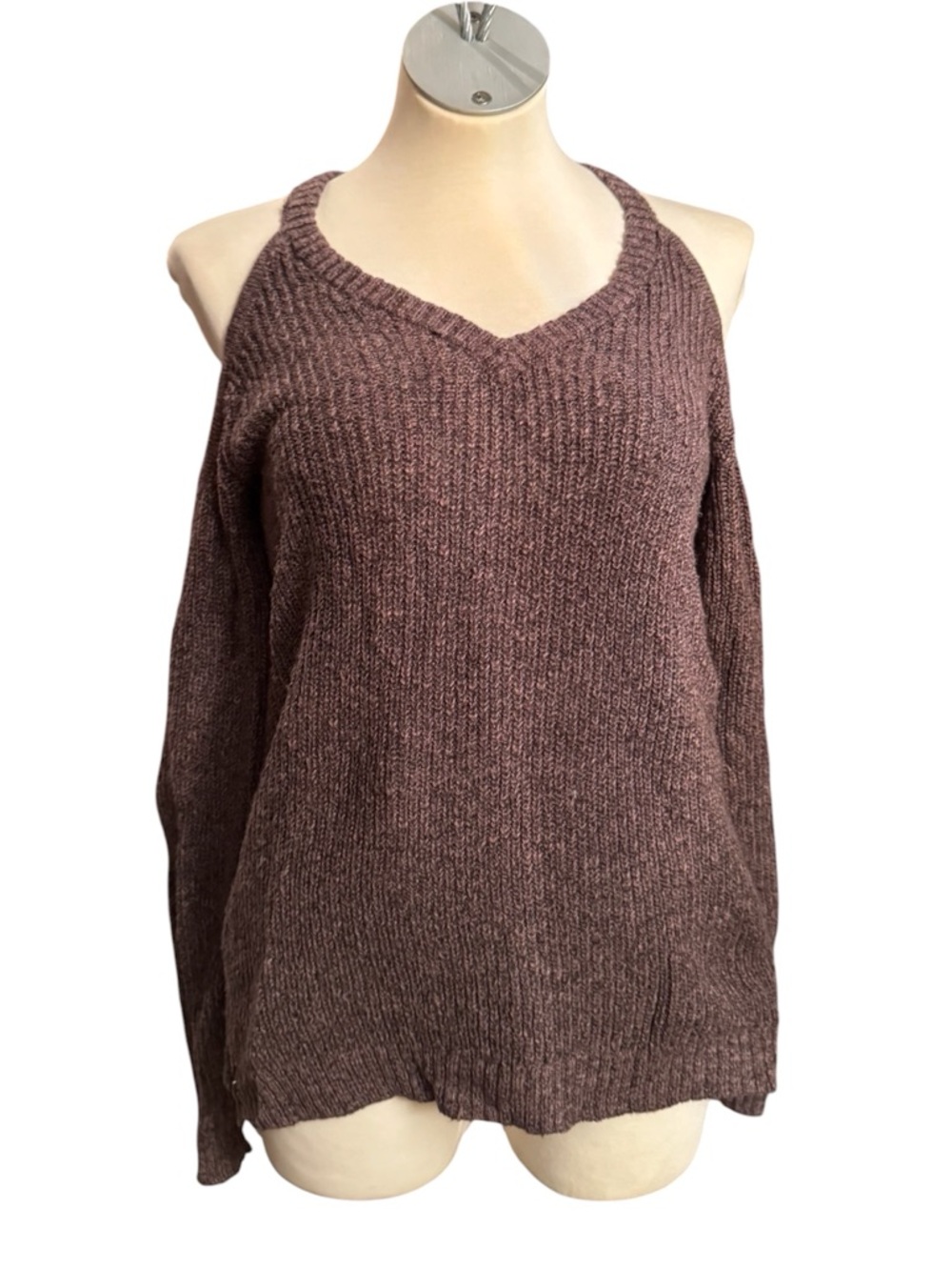 American Eagle Cold-Shoulder V-Neck Sweater with Zipper Medium
